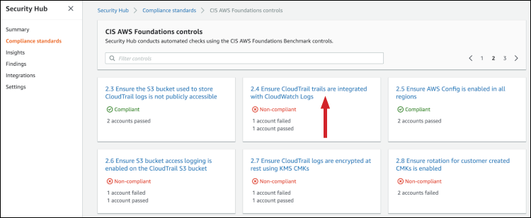 Figure 10: Locating CIS check 2.4 in the Security Hub console
