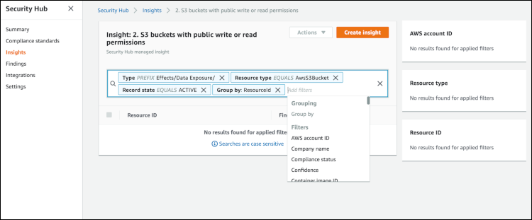 Figure 12: Creating a Security Hub custom insight