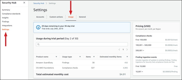 Figure 13: Estimating your Security Hub costs