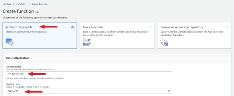 Figure 5: Updating basic information to create the Lambda function