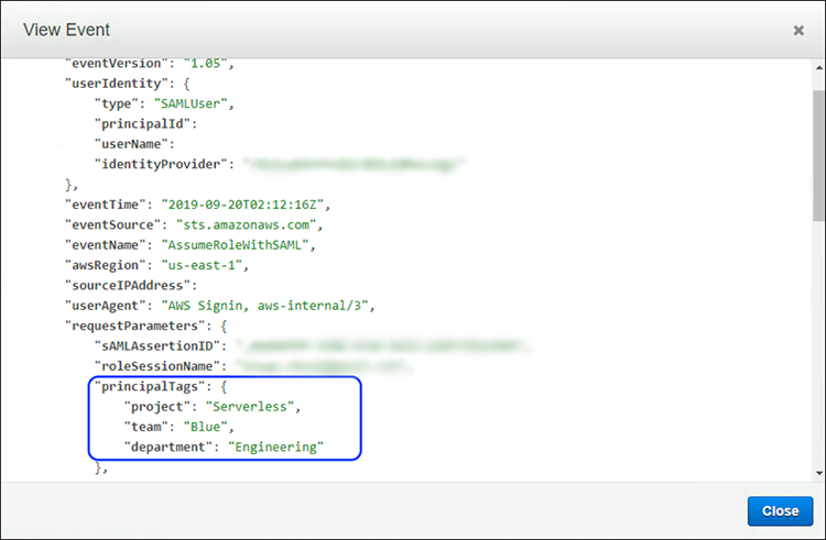Figure 4: CloudTrail – AssumeRoleWithSAML Event