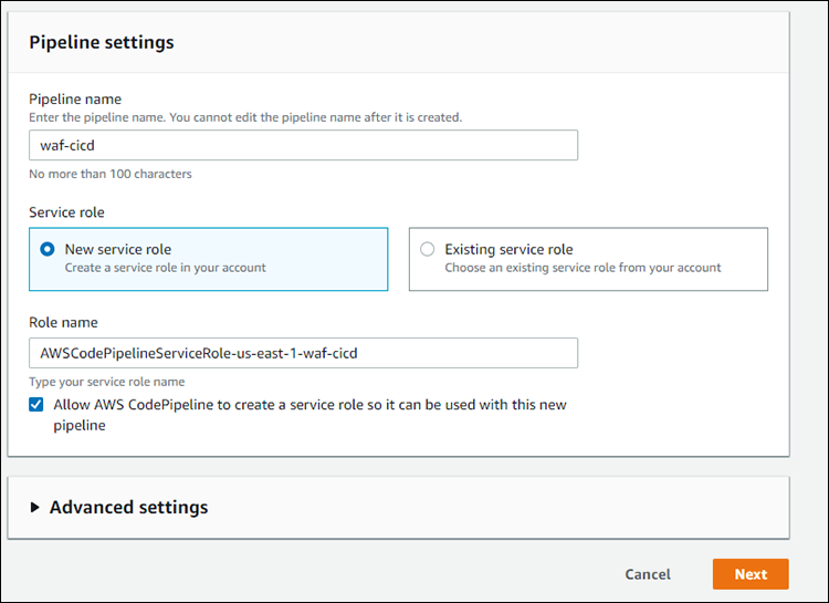 Figure 5: CodePipeline settings