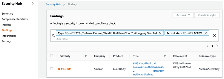 図8：Security Hub で検出結果を確認