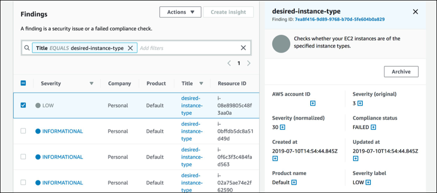 Figure 12: Look for your Config rule under "Findings"