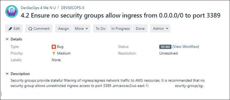 Figure 7 - Security Hub Finding in JIRA