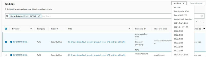 Figure 3 - Security Hub Custom Actions