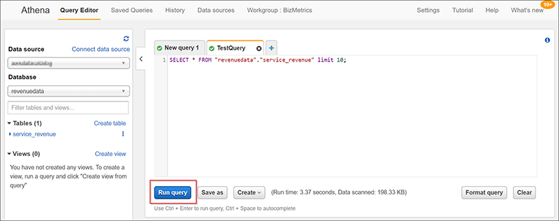 Figure 2: Run an Athena test query