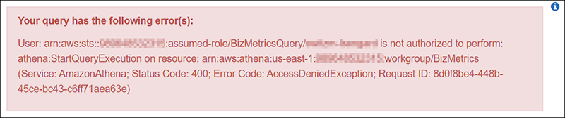 Figure 4: Error message attempting to call Athena from outside my VPC