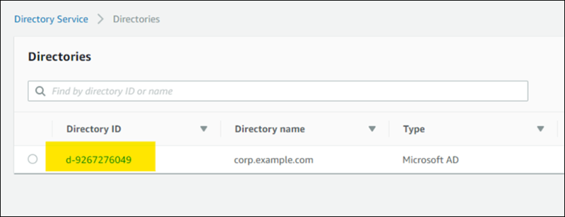 Figure 4: Select the Directory ID