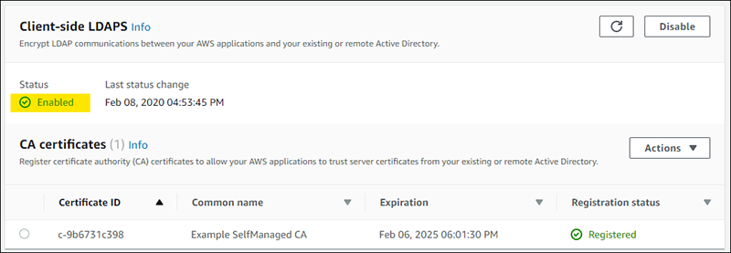 Figure 8: LDAPS successfully configured
