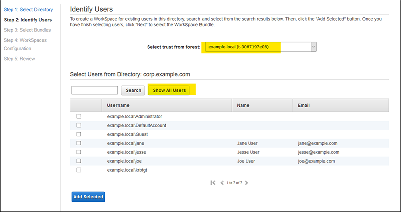 Figure 9: Searching users from a trusted domain with client-side LDAPS