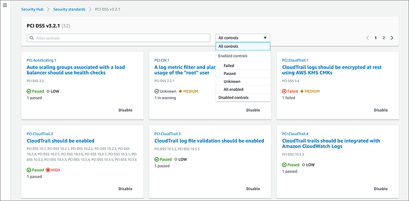 Figure 1: PCI DSS v3.2.1 standard results page