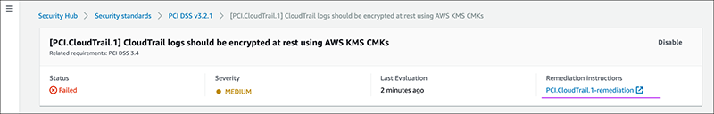 Figure 4: The control detail page, with a link to the remediation instructions
