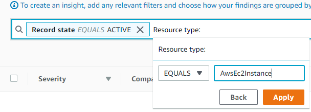 Figure 8: Filter insights for EC2 instances