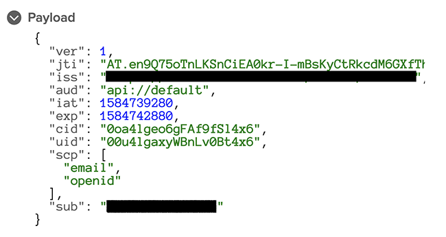 Figure 6: JSON object that contains the email scope