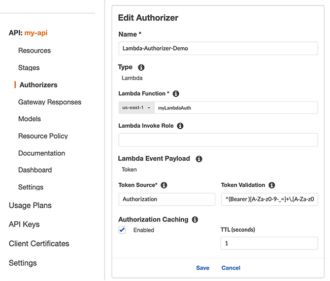 Figure 2: Create a new Lambda authorizer