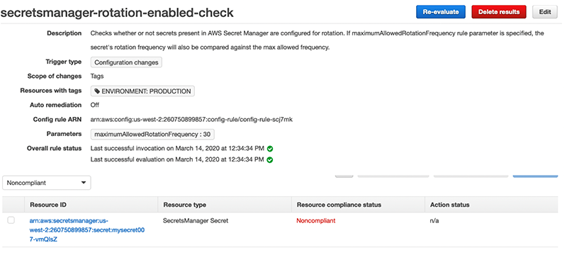Figure 7: Detailed view of rule with noncompliant secret