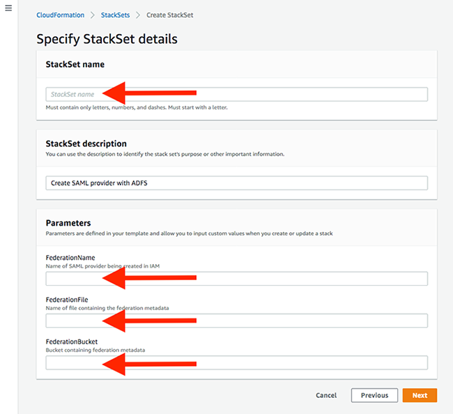 Figure 4: Specifying the StackSet parameters