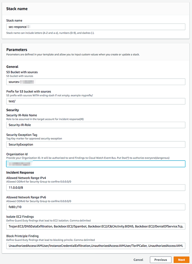 Figure 2: Stack launch in security account