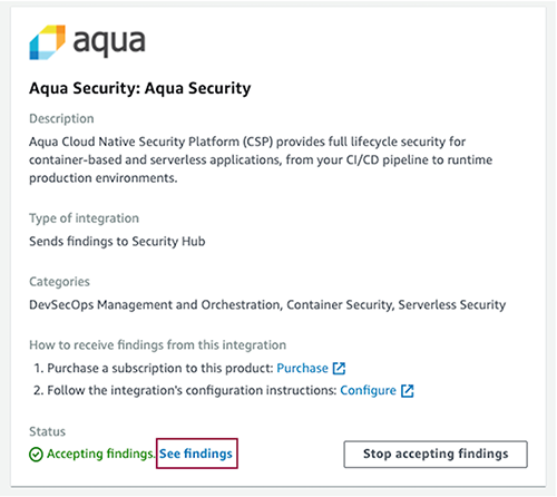 Figure 7: Aqua Security integration card