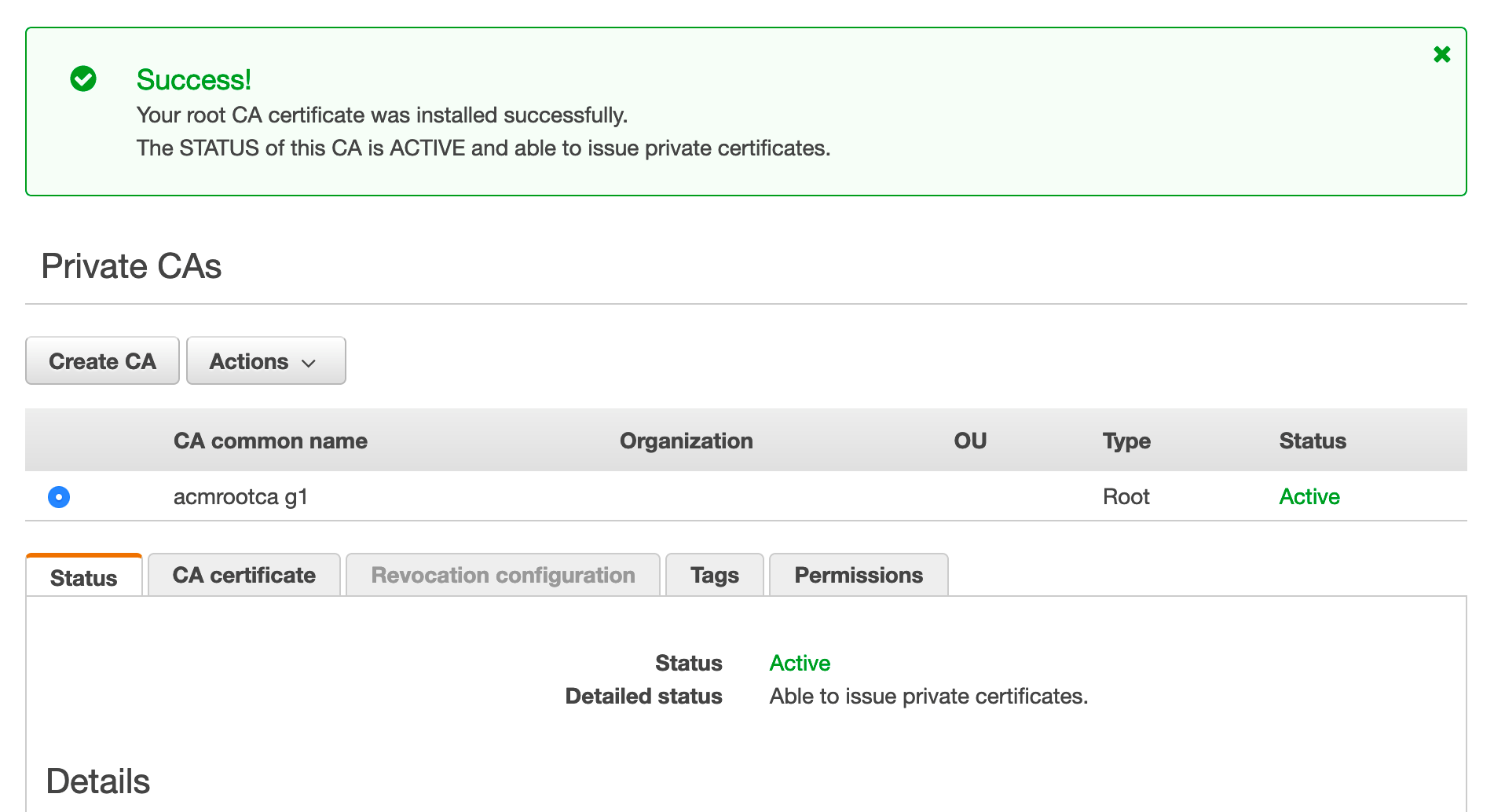 Figure 4: The root CA is now active