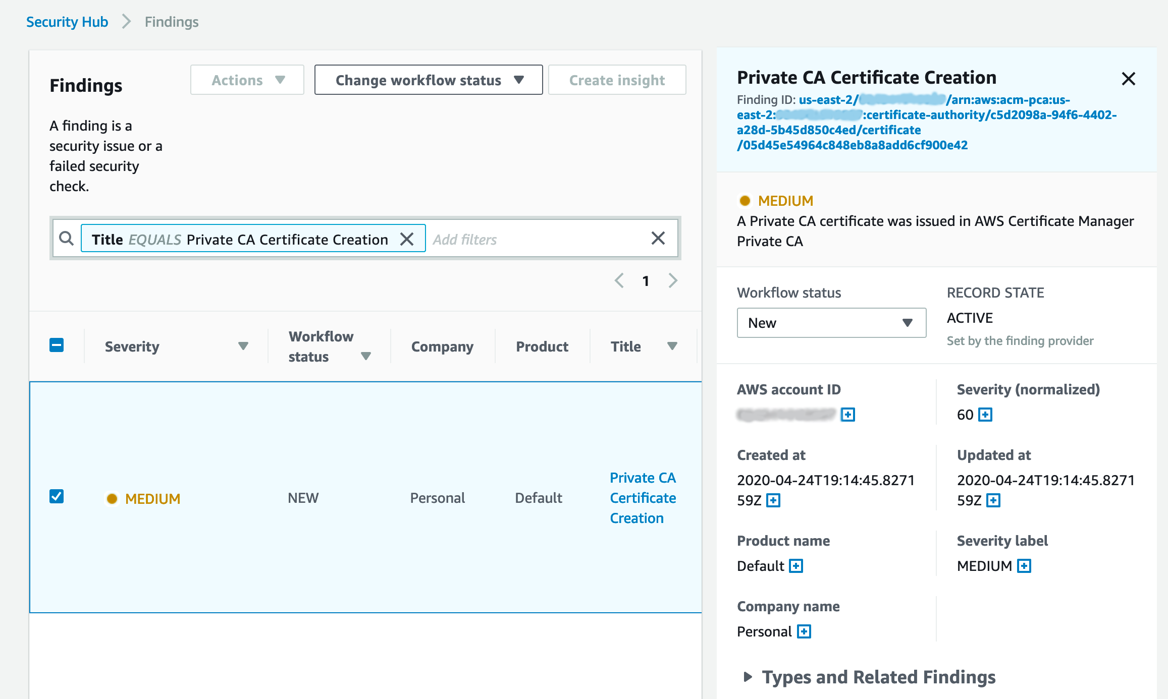 Figure 10: Select the Finding ID link to learn more about the finding