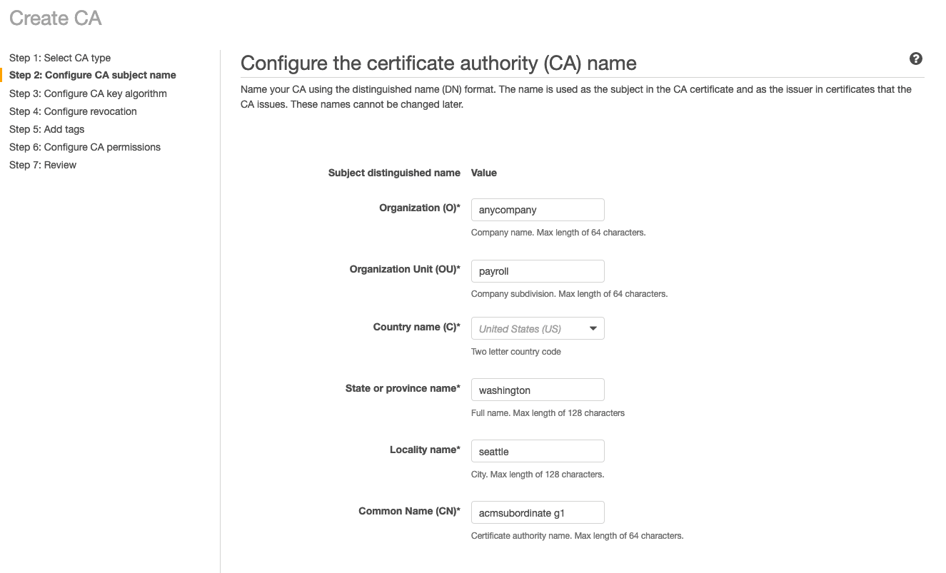 Figure 5: Configure the certificate authority