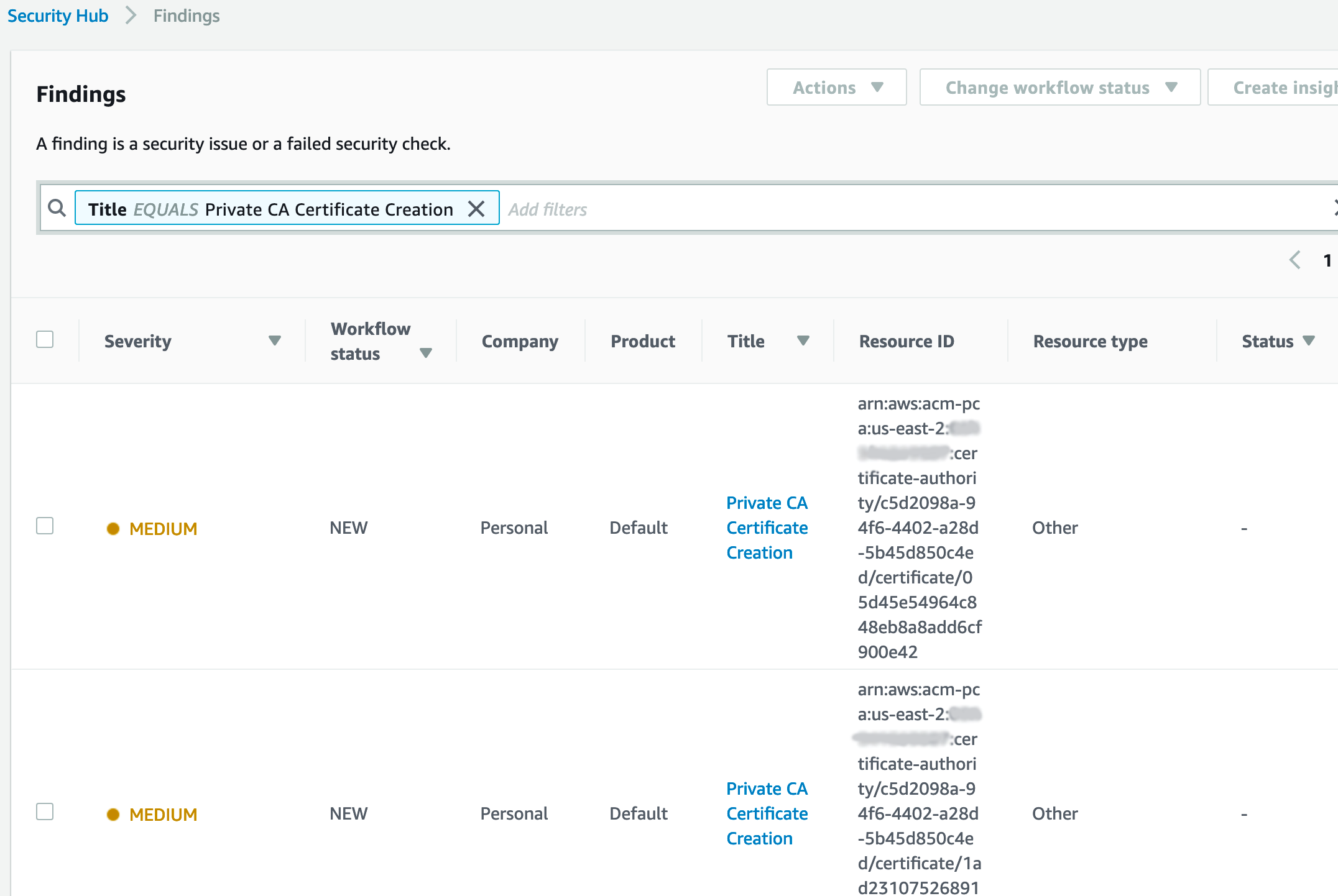 Figure 8: Filter the findings in Security Hub