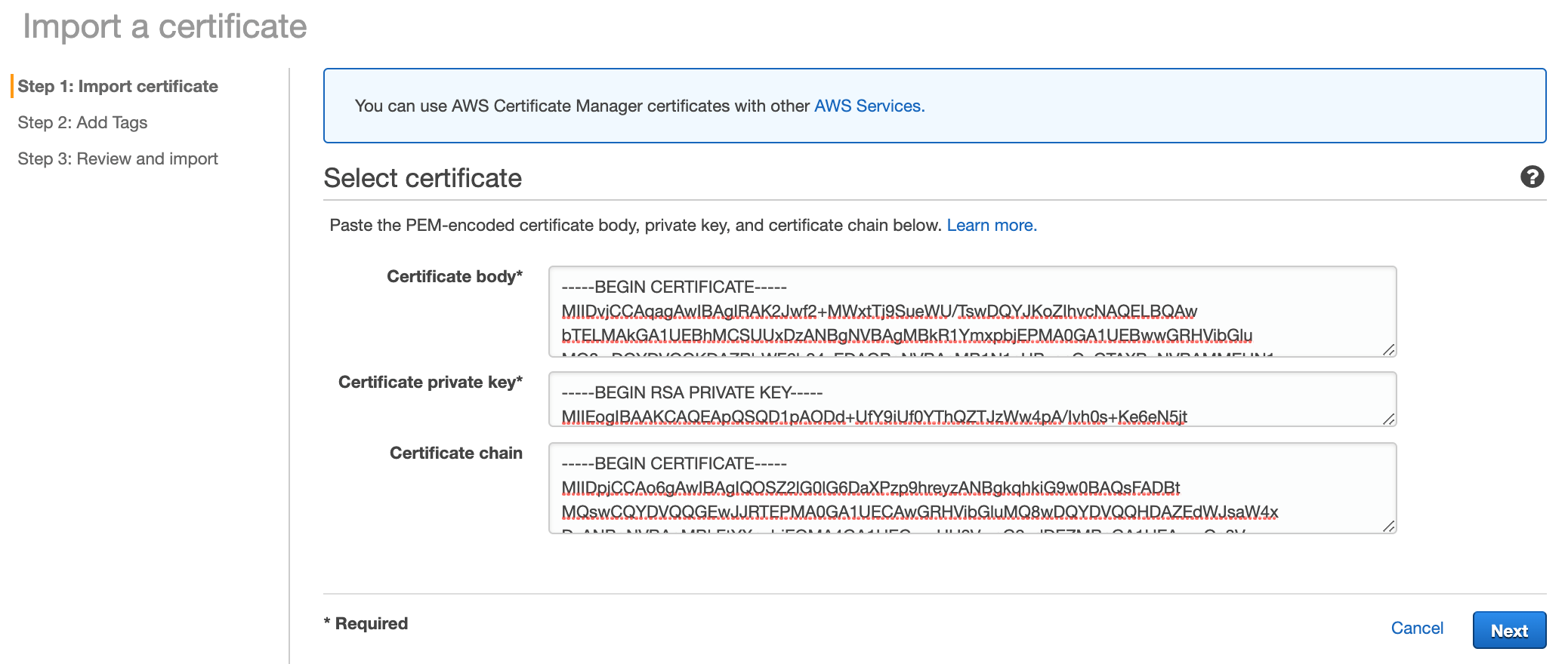 Figure 10: Select a certificate page