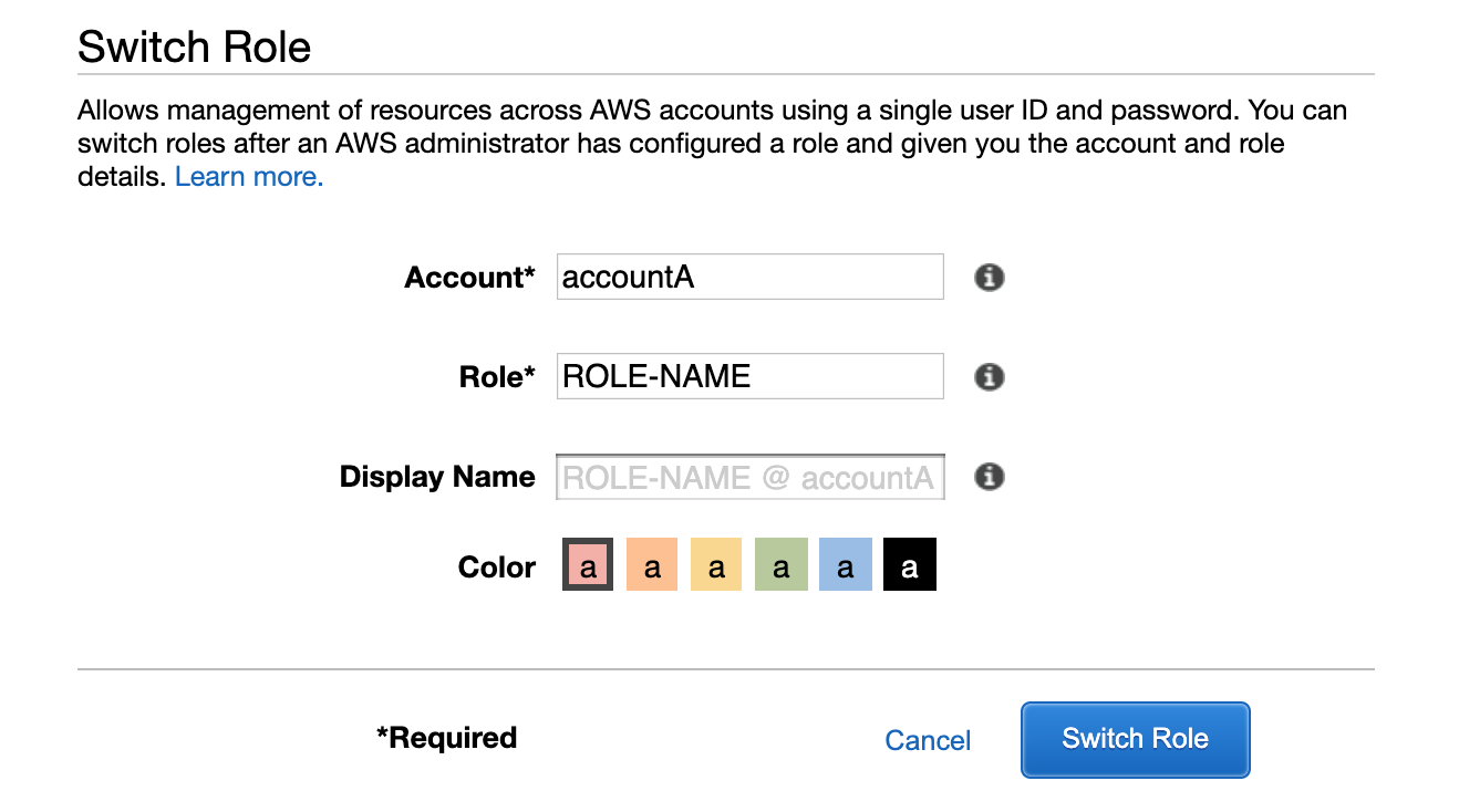 Figure 2: Switch Role from account B to account A