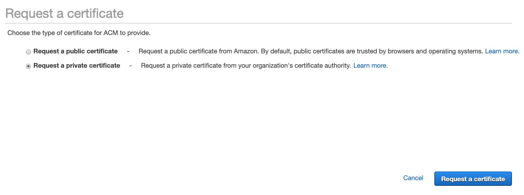 Figure 3: Request a certificate page