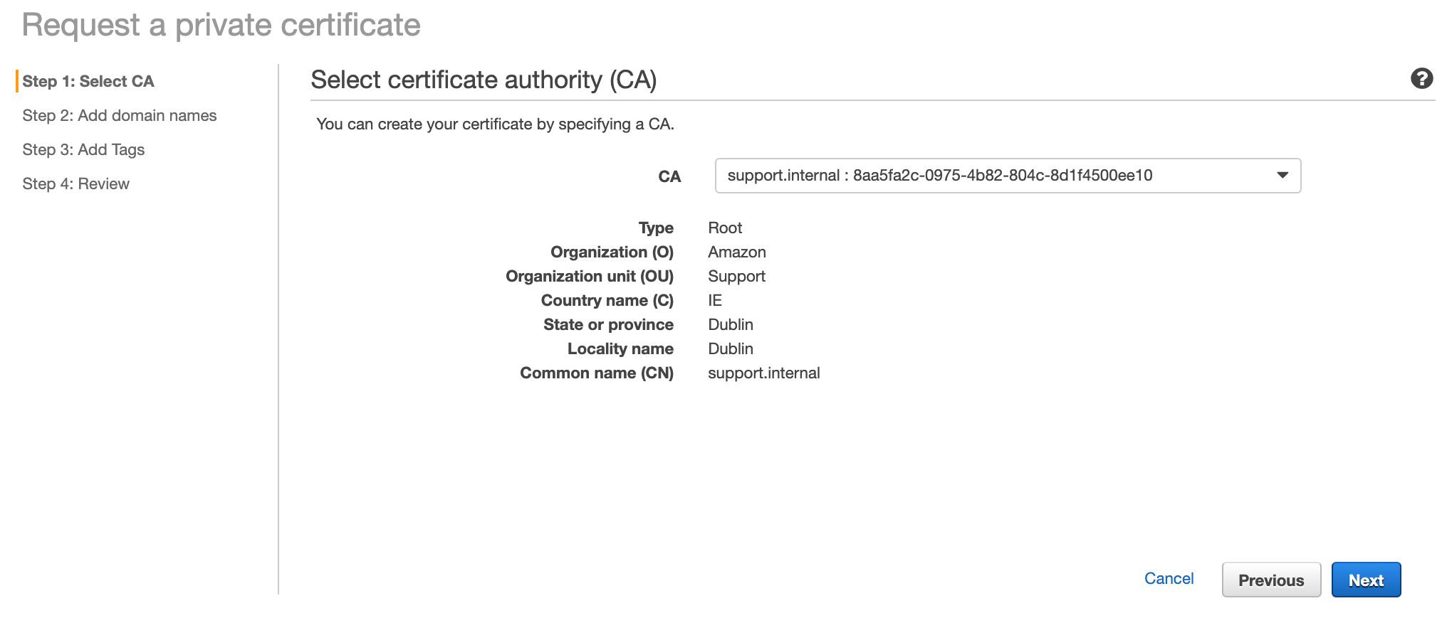 Figure 4: Select certificate authority (CA) page