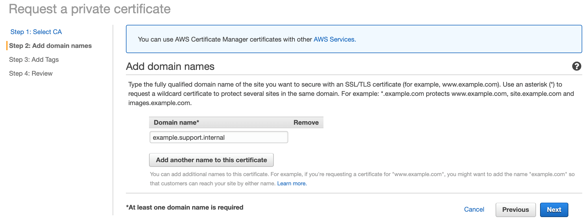 Figure 5: Add domain names page