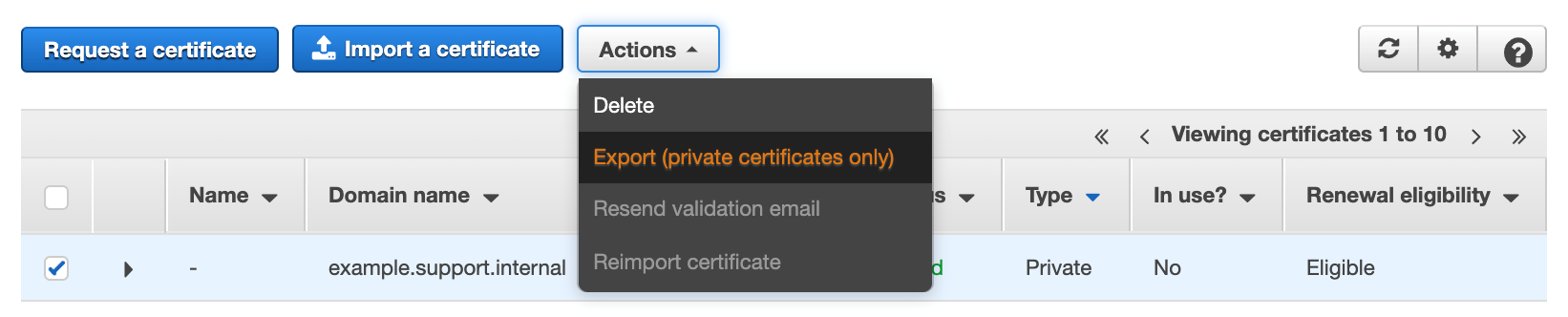 Figure 7: Export (private certificates only)