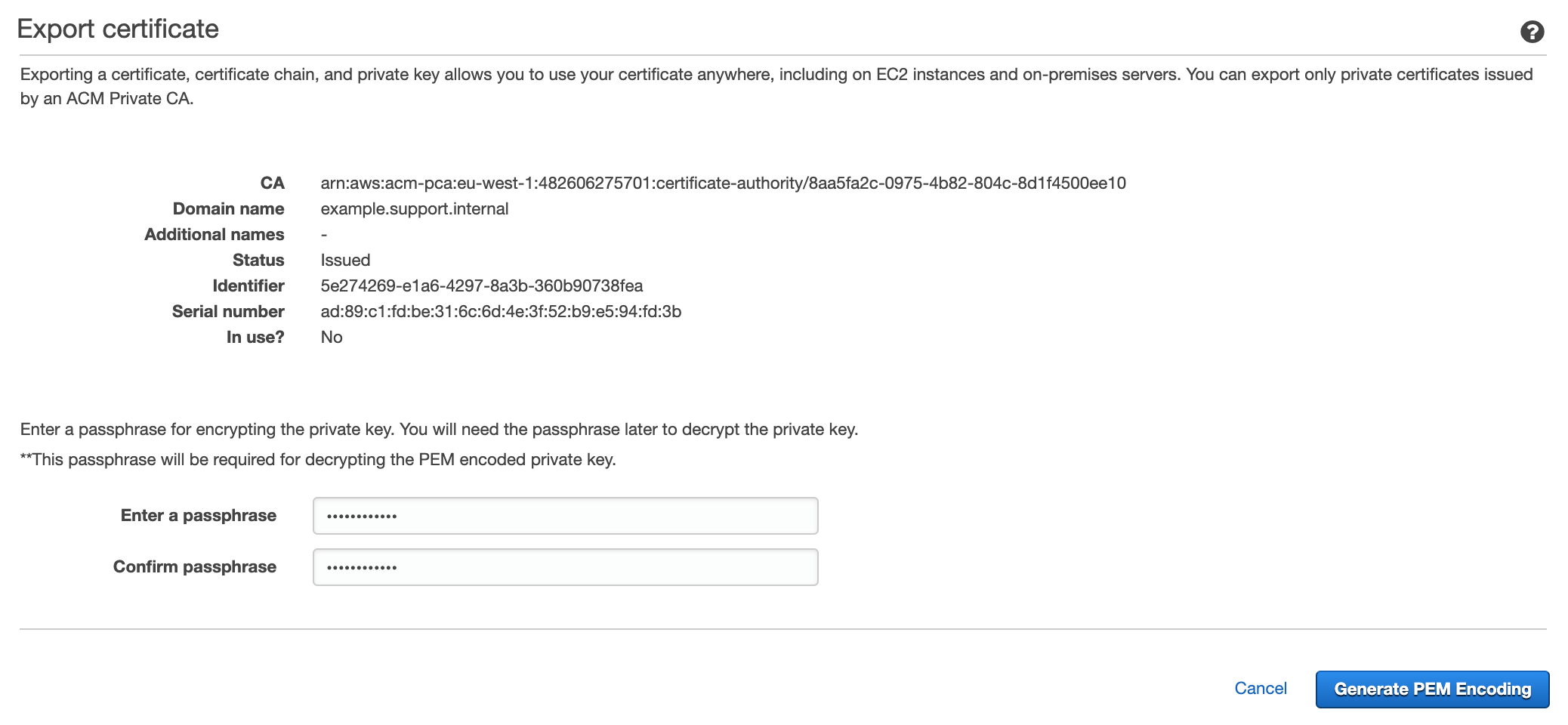 Figure 8: Export certificate page