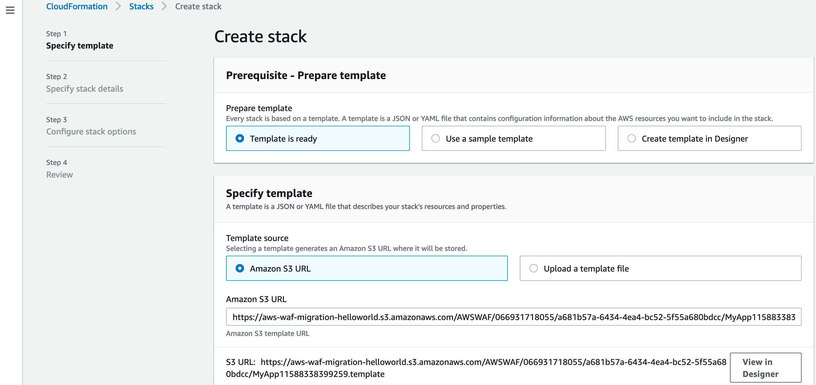 Figure 6: Create stack
