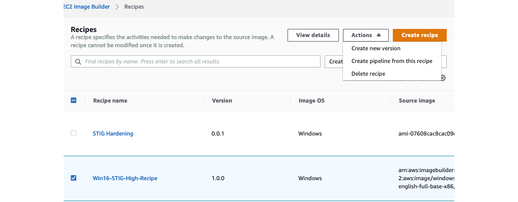 Figure 6: Select create pipeline from Actions menu