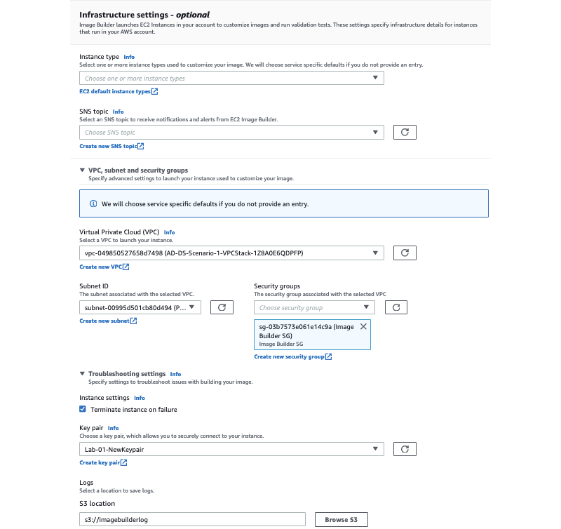Figure 9: Optional infrastructure settings 