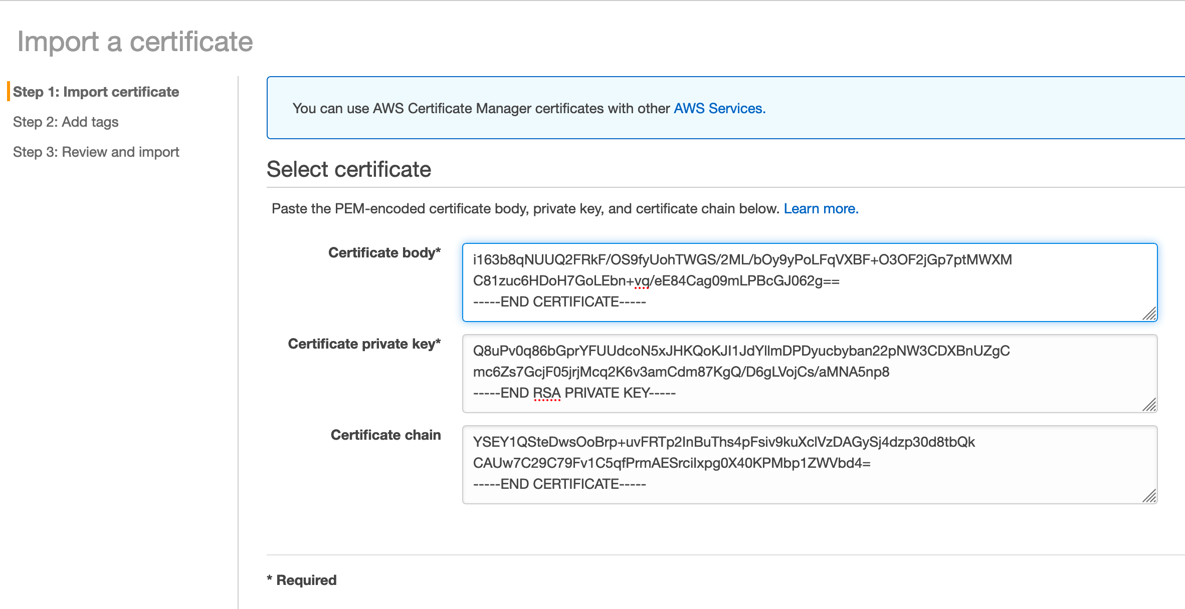 Figure 7: Add the files to import the certificate