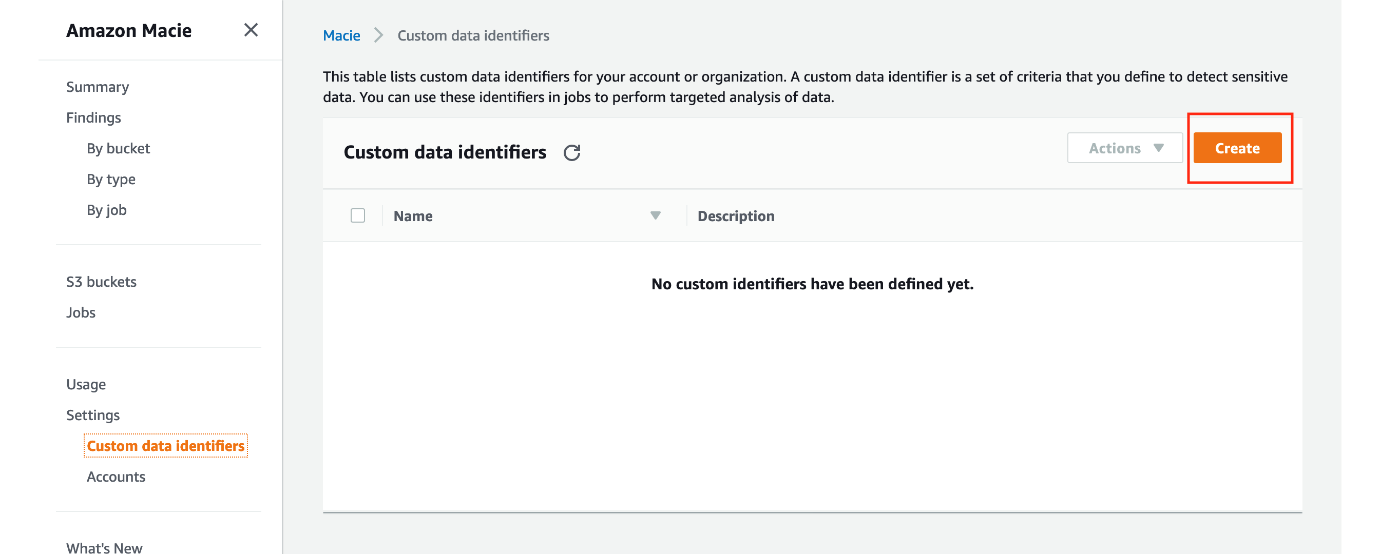Figure 3: Custom data identifiers console