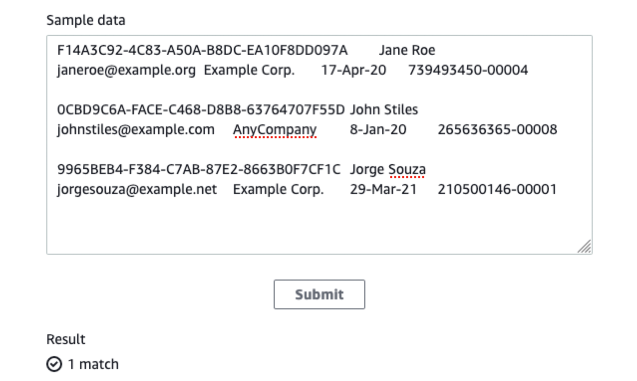 Figure 5: Evaluate, showing sample data