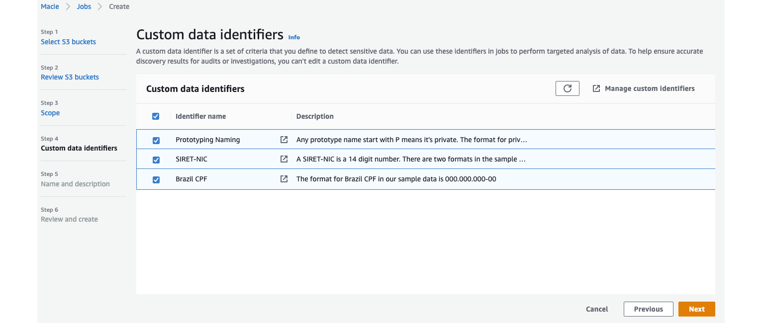 Figure 9: Select your custom data identifiers