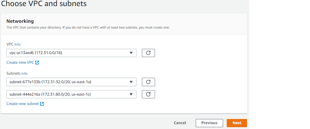 Figure 4: Choose VPC and subnets