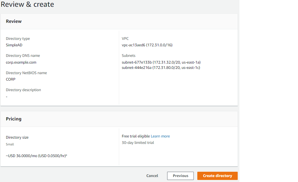 Figure 5: Review and create the directory