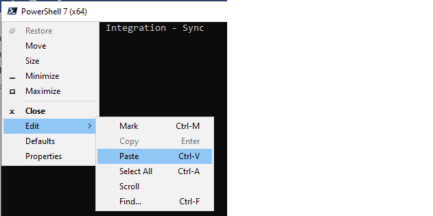 Figure 10: Windows Command Prompt – Select Paste to copy all items needed to trigger the sync