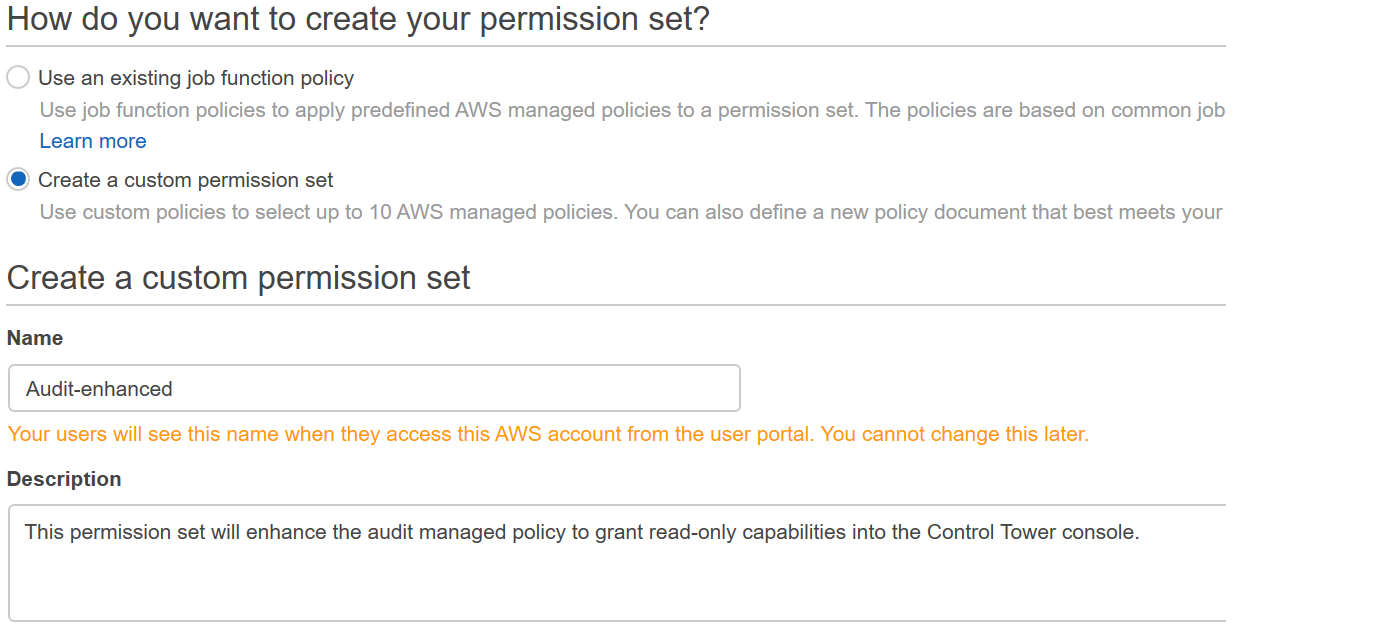 Figure 2: AWS IAM Identity Center console – Create new permission set workflow