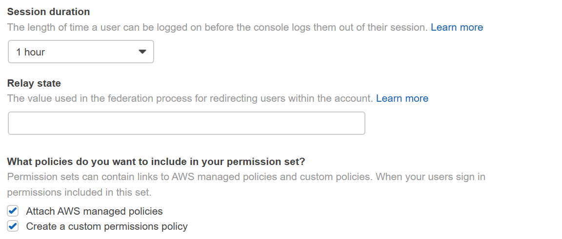 Figure 3: AWS IAM Identity Center console – Setting additional permission set configurations