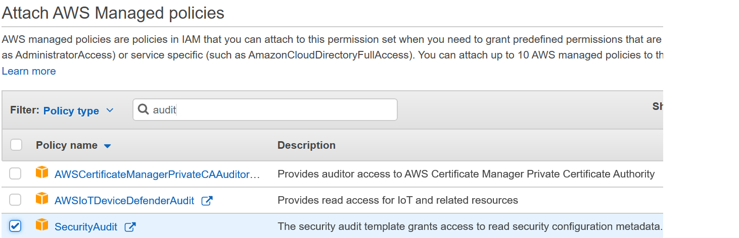 Figure 4: AWS IAM Identity Center console – Attaching AWS managed policy