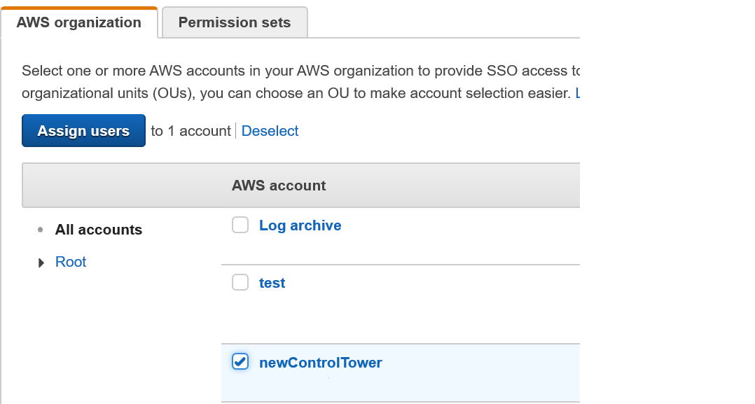 Figure 6: AWS IAM Identity Center console – AWS organization tab – Assign access workflow