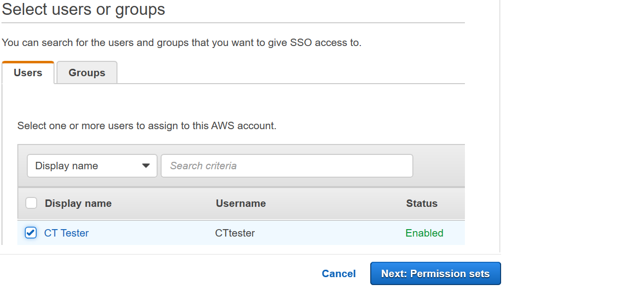 Figure 7: AWS IAM Identity Center console – Users tab – Assigning access to your user